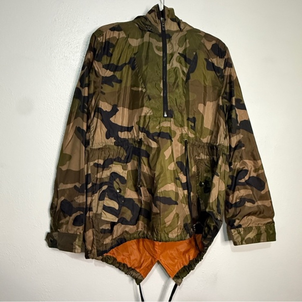BLANKNYC Camo Windbreaker Anorak Jacket with Orange Lining. Sz L